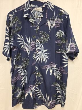 Classic Navy Tropical-Print Camp Shirt - Unknown Brand